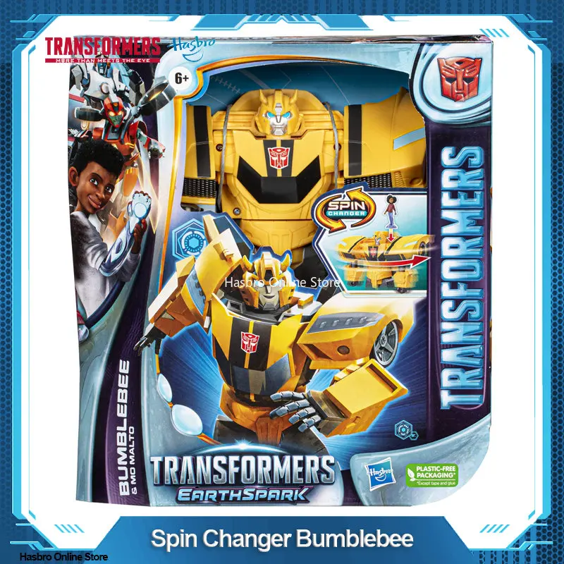 

Hasbro Transformers Toys EarthSpark Spin Changer Bumblebee 8-Inch Action Figure with Mo Malto 2-Inch Figure Robot Toys F7662