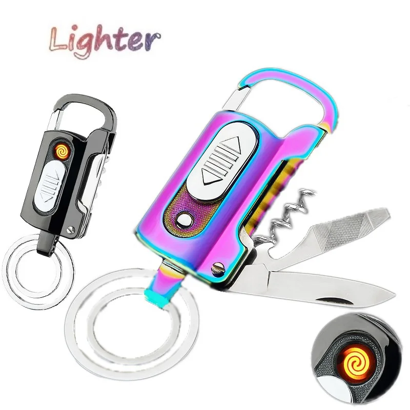 

Outdoor Travel Field Survival Gadget Multifunctional Keychain Charging Coil Lighter Flameless Windproof Metal Cigarette Lighters