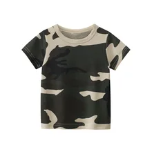 Camiseta de camuflaje para niños, ropa de verano de algodón de manga corta con letras, cuello redondo
