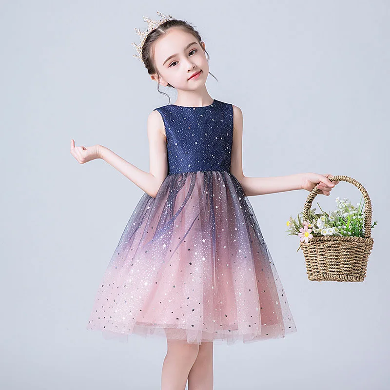 

Girls And Children Evening Dress Gradually Changing Sky Girls Little Princess Dress Girls Show Host Shaggy Gauze Dress