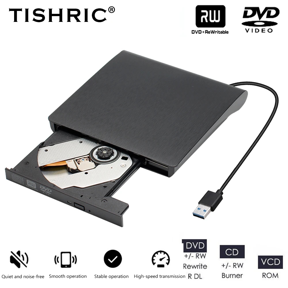 TISHRIC Внешний Оптический Привод CD DVD Graveur USB 3.0 Портативный Считыватель RW