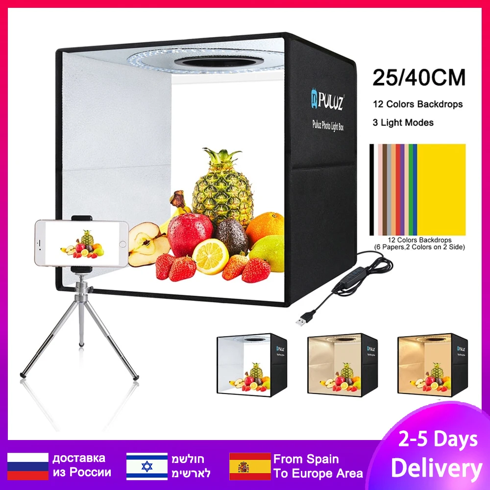 

Переносной световой короб для фотостудии PULUZ, 25 см/40 см, световой короб для фотосъемки, световой короб для фотосъемки на фоне 6/12 цветов