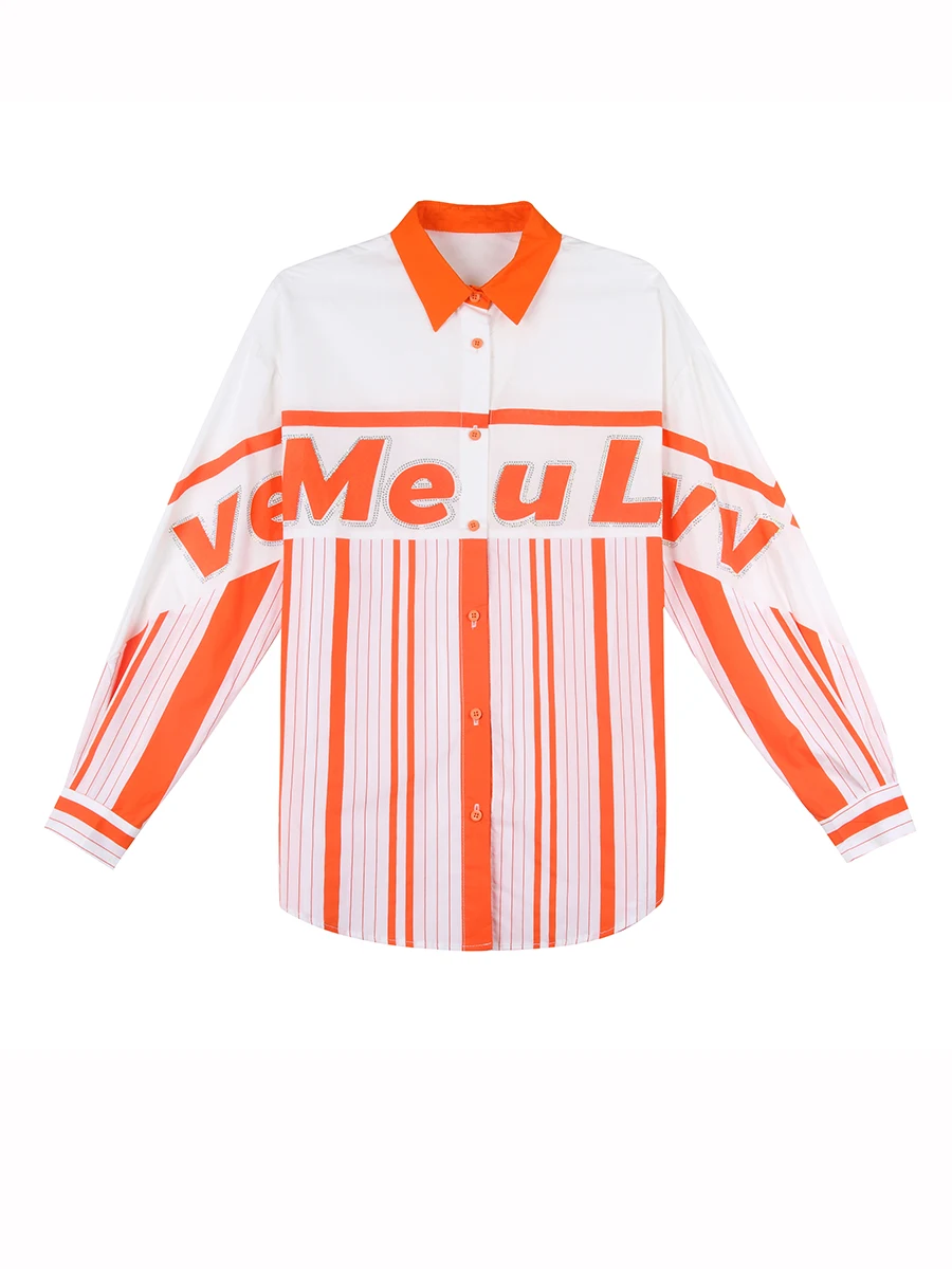 2024 Early Autumn European Goods Trendy Ozhouzhan Stripe Heavy Industry Top Shirts blouses Temperament Slimming Shirt E22