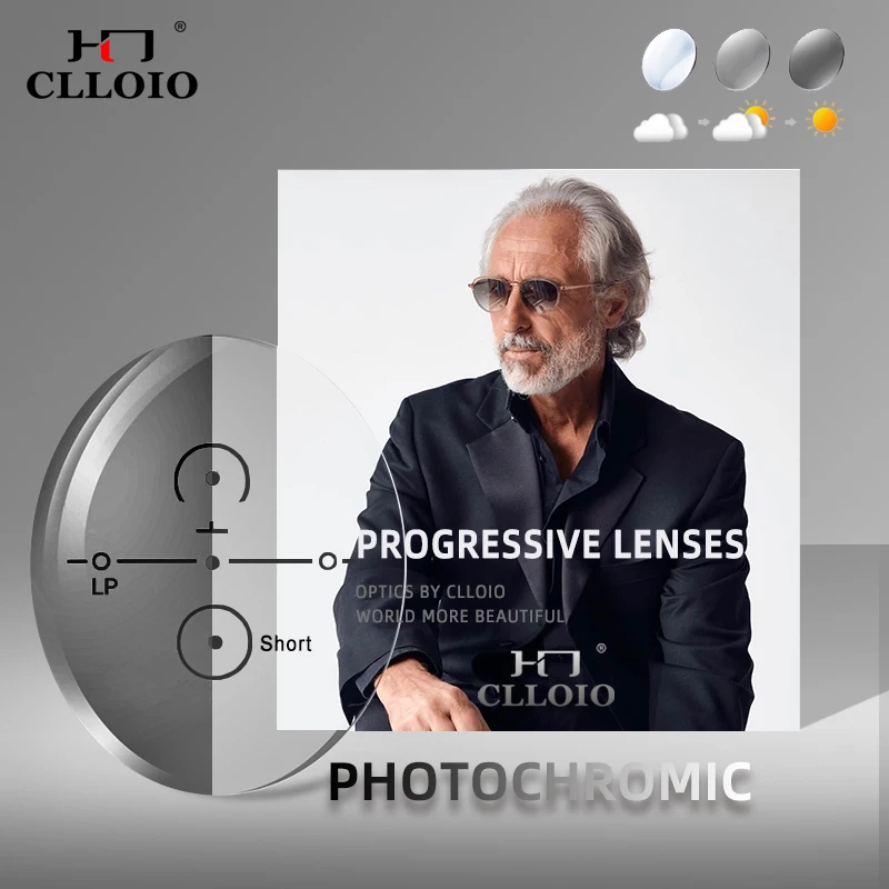 CLLOIO Anti Blue Light Rays Photochromic Series Progressive Lens 1.56 1.61 1.67 1.74 Prescription CR-39 Resin Aspheric Lenses