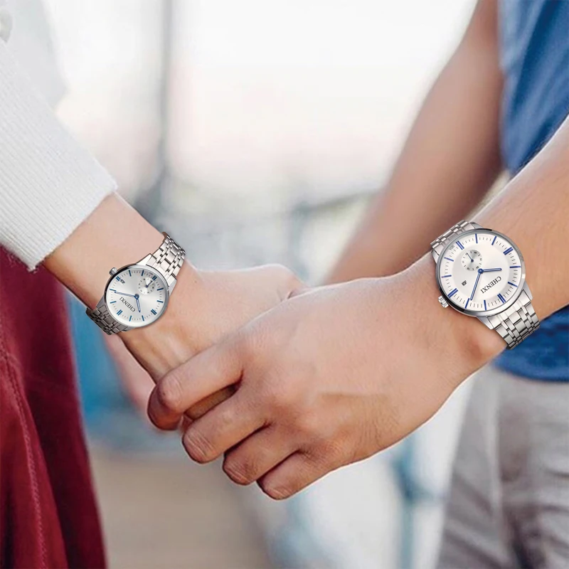 Hot Sales Couple Watches Pair Men And Women Fashion Casual Silver Stainless Steel Waterproof Quartz Female Male Clock Gift 2022