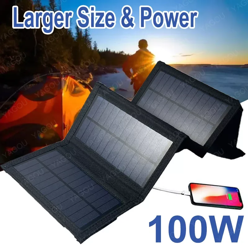 

100W Plus Size Foldable Solar Panel Waterproof Portable Outdoor Charge Plate for Mobile Phone Power Bank Hiking Camp 5/4/3/2Fold