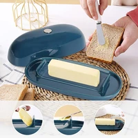 ceramic butter dish with lid and knife large butter box magnetic butter keeper for countertop and refrigerator ink blue
