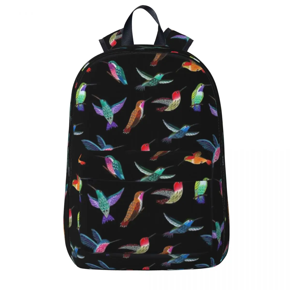 

Colorful Hummingbirds On Black Backpack Student Book bag Shoulder Bag Laptop Rucksack Casual Travel Rucksack Children School Bag