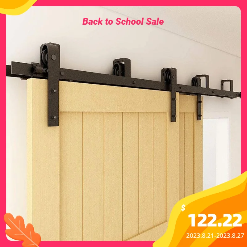 

CCJH 153-422cm Bypass Barn Door Slides Hardware Kit Sliding Door Hanging Rail System J Shaped Roller Track for Double Door