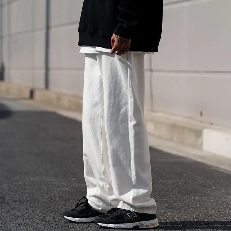 Blue White Black Wide-leg Jeans Men's Fashion Casual Retro Baggy Jeans Mens Streetwear Loose Hip-hop Straight Denim Trousers Men