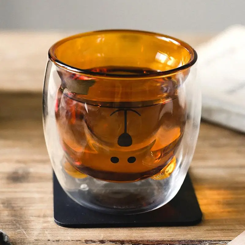 

2 Piece Creative Double Wall Glass Kawaii Tea Cups Beautiful Mugs Glassware Funny Coffee Colored Pretty Vidro Home Accessorie