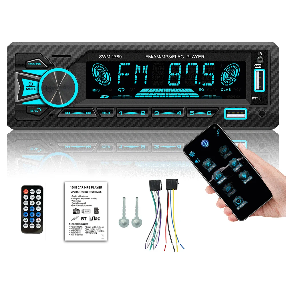 

Автомобильный Мультифункциональный mp3-плеер, FM-тюнер с поддержкой Bluetooth, с управлением через приложение и двумя USB-портами