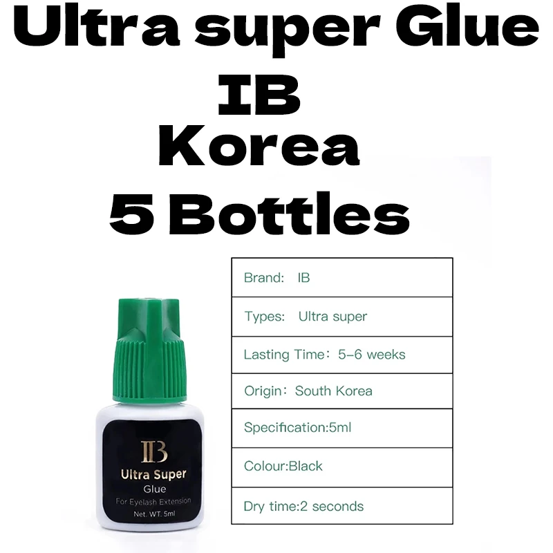 

5 Bottles IB Korea Eyelash Extension Glue No Irritant Ultra Super Glue Individual Fast Drying Cap Lash Glue i-beauty Makeup 5ML