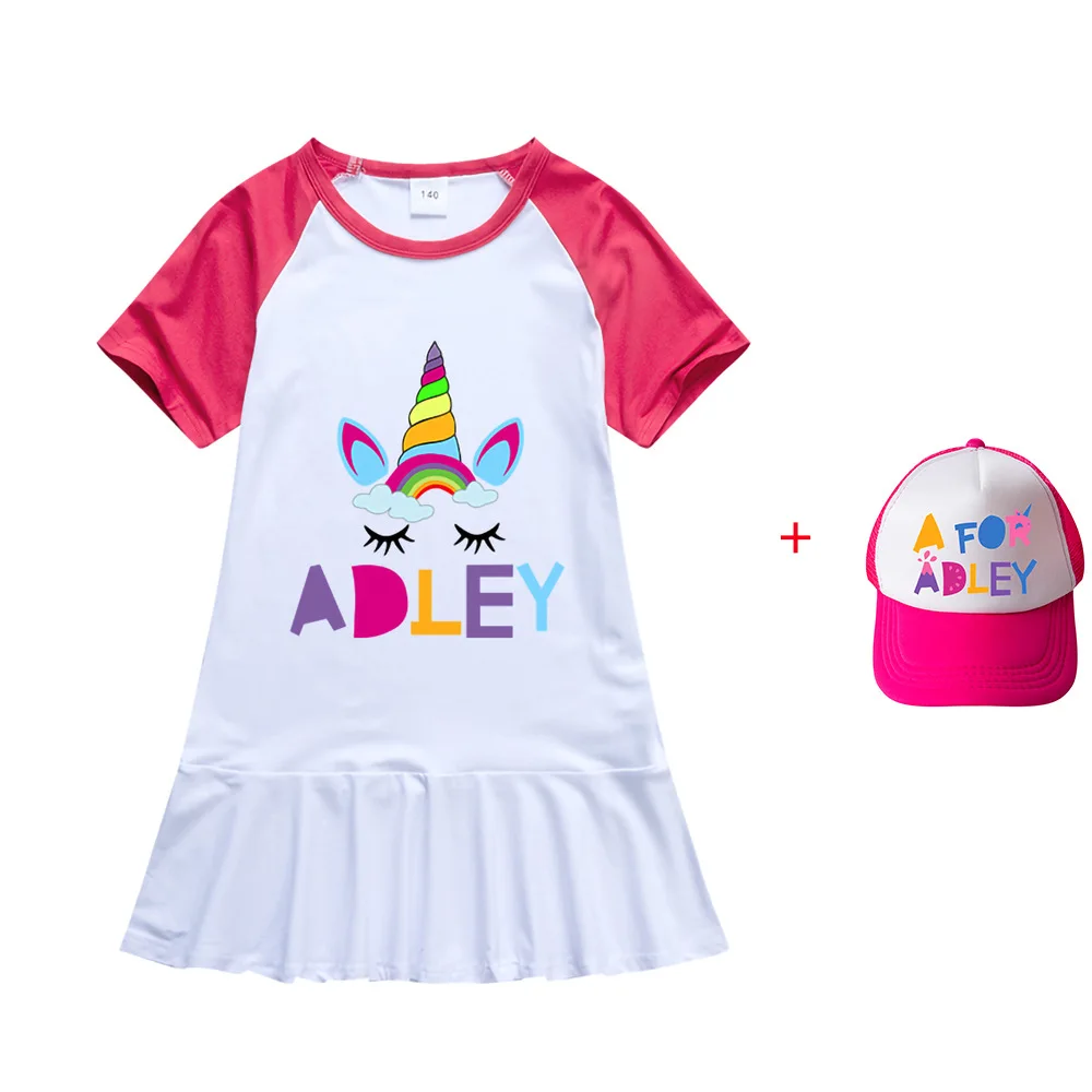 

Summer Dress 100-170CM Unicorn Cartoon Print Short-sleeved Ruffled Children's Princess Gril Dress