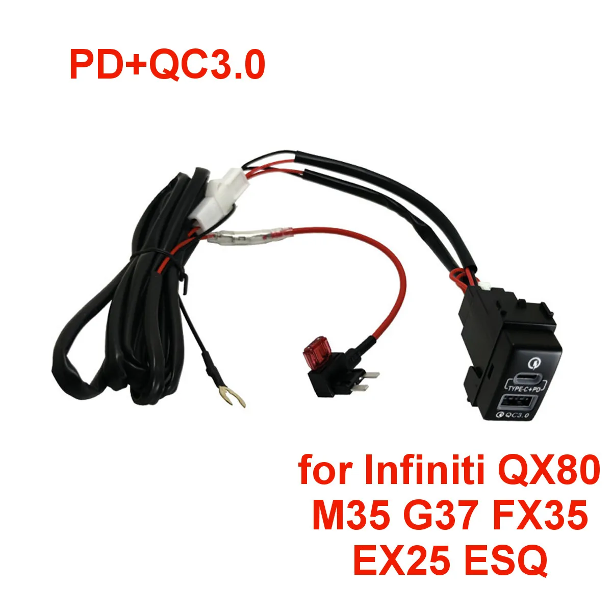 

Автомобильное зарядное устройство для Infiniti QX80, M35, G37, FX35, EX25, ESQ, PD, QC3.0, разъем USB Type-C, быстрая зарядка