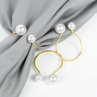 3pcs wedding metal leaves napkin rings holder elegant pearls u shaped napkin buckle for christmas home party dinner table decor