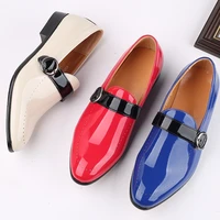 2022 new mens trendy shoes hollow bright color belt buckle british style fashion casual lazy one pedal flat peas shoes yx295