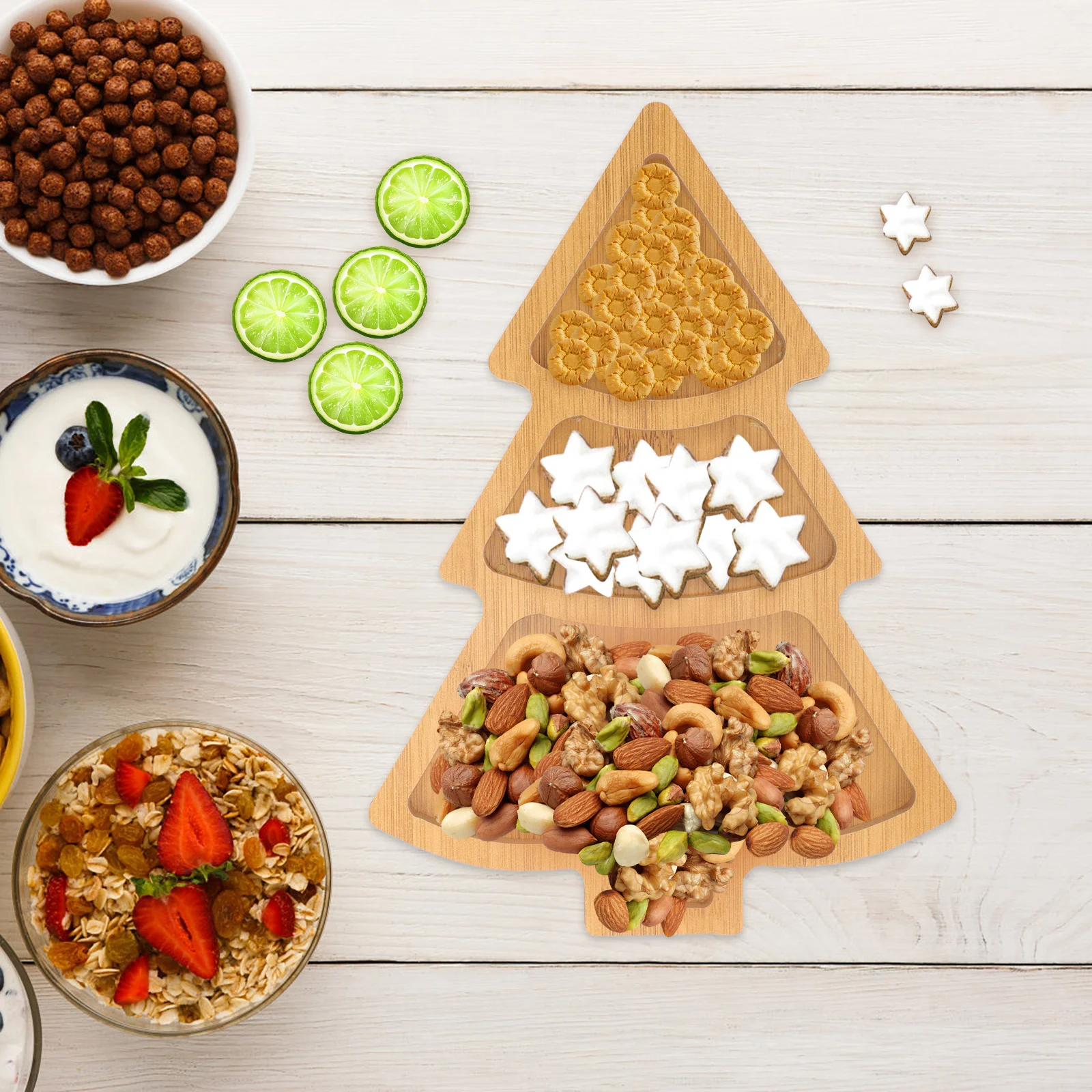 Поднос для рождественской елки тарелка еды деревянные тарелки суши орехи