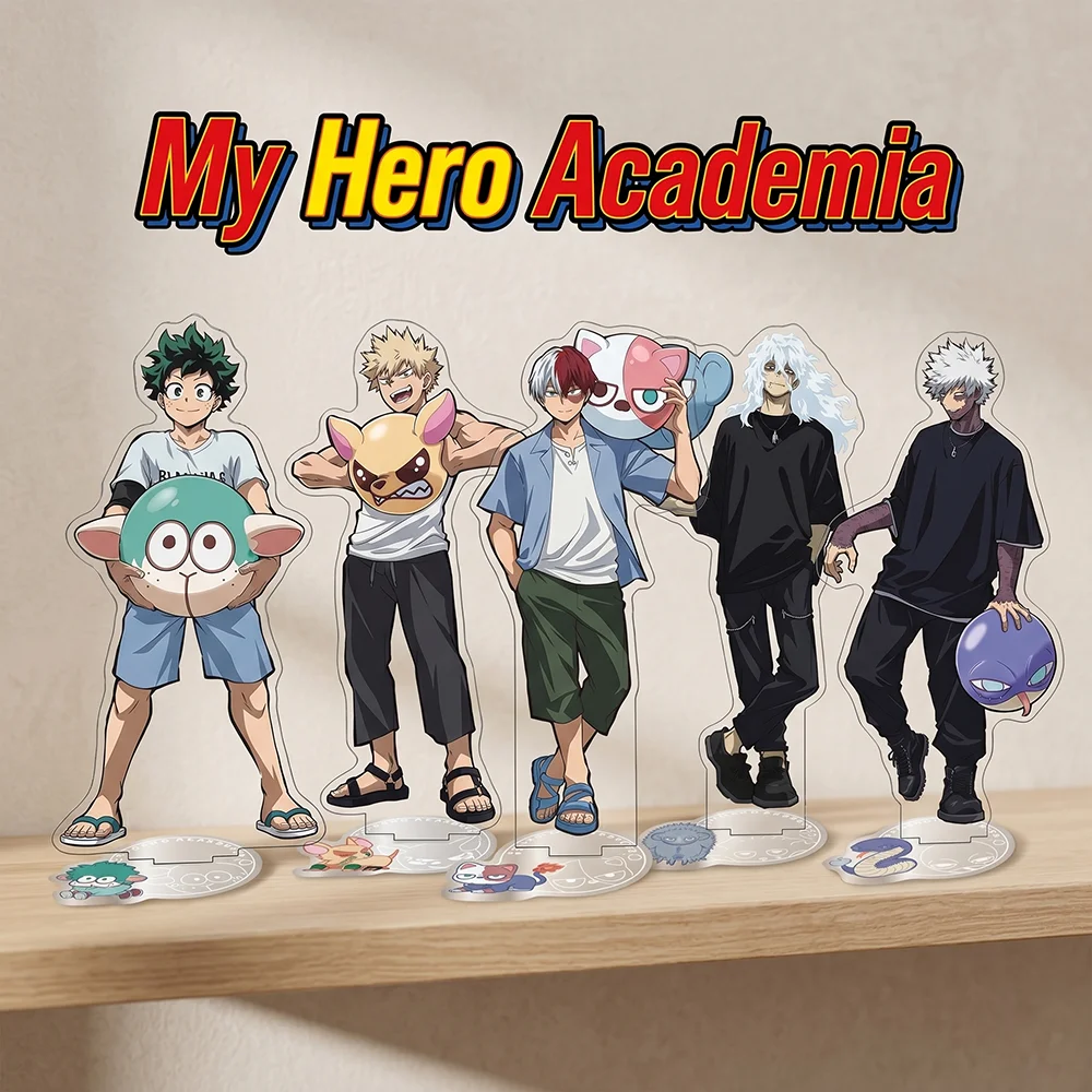 Фото Новинка 2026: Акриловая подставка-брелок My Hero Academia (версия «Пляжный мяч») 15 см, двусторонняя, с Даби и Деку, для декора стола, подарок №1