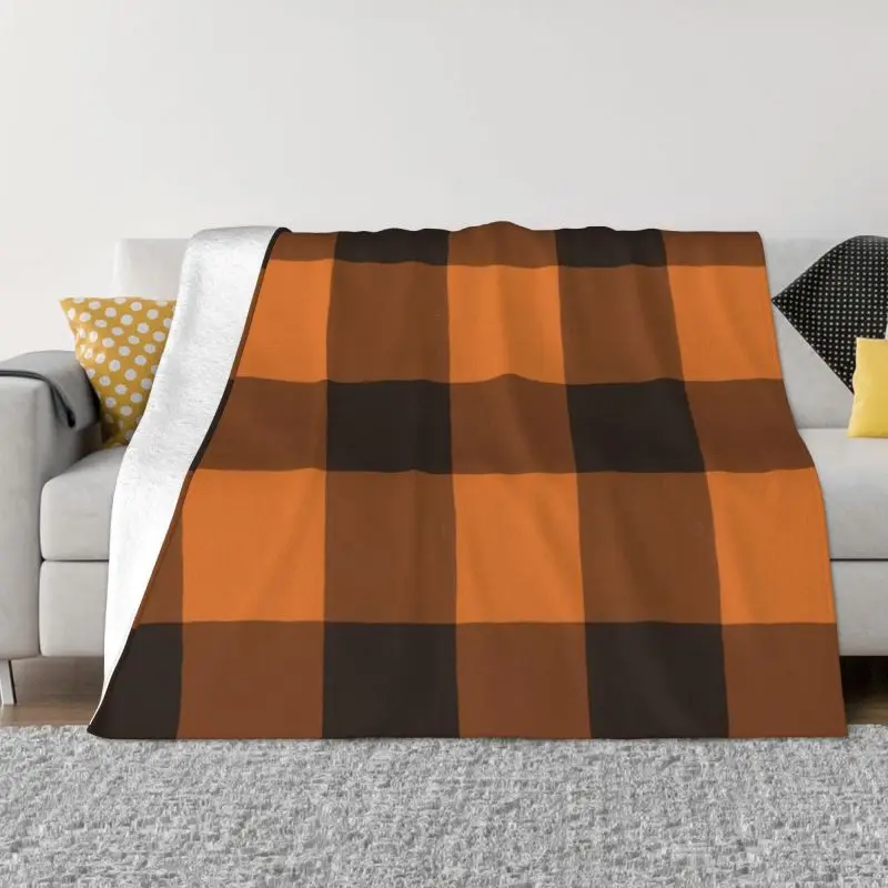 

Buffalo Plaid Pattern Pumpkin Black Blanket Warm Fleece Soft Flannel Checkered Farmhouse Throw Blankets Bedding Outdoor Spring