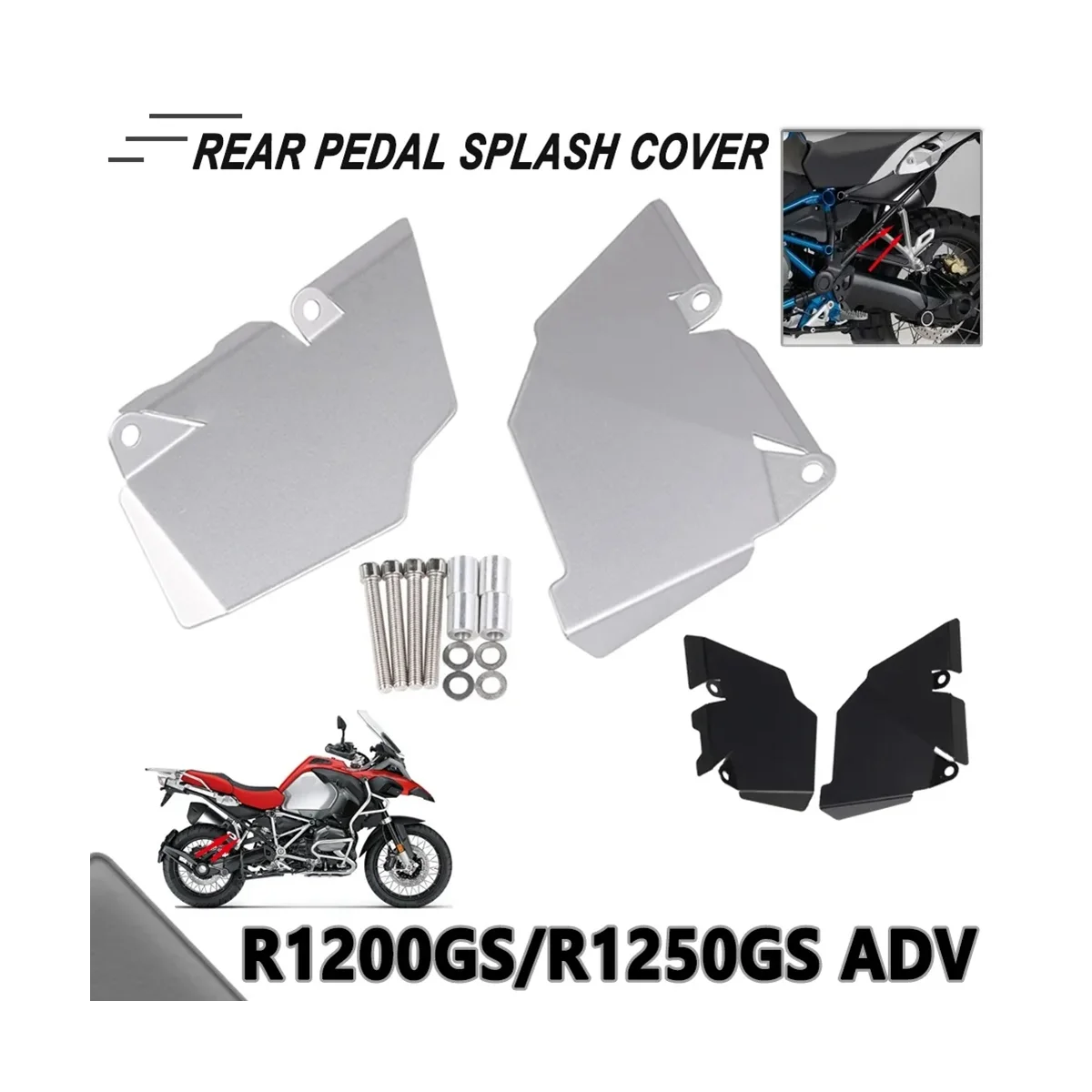

For BMW R1200GS R1250GS Adventure R 1250 GS R 1200GS ADV Rear Seat Foot Pedal Mudguard Fender Recess Cover Silver