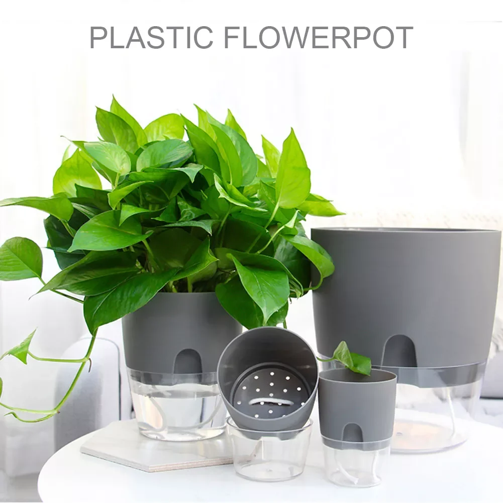 

New Watering Planter Handmade 2 Layer Self Watering Plant Flower Pot With Water Container Round Flowerpot Home Garden Decor