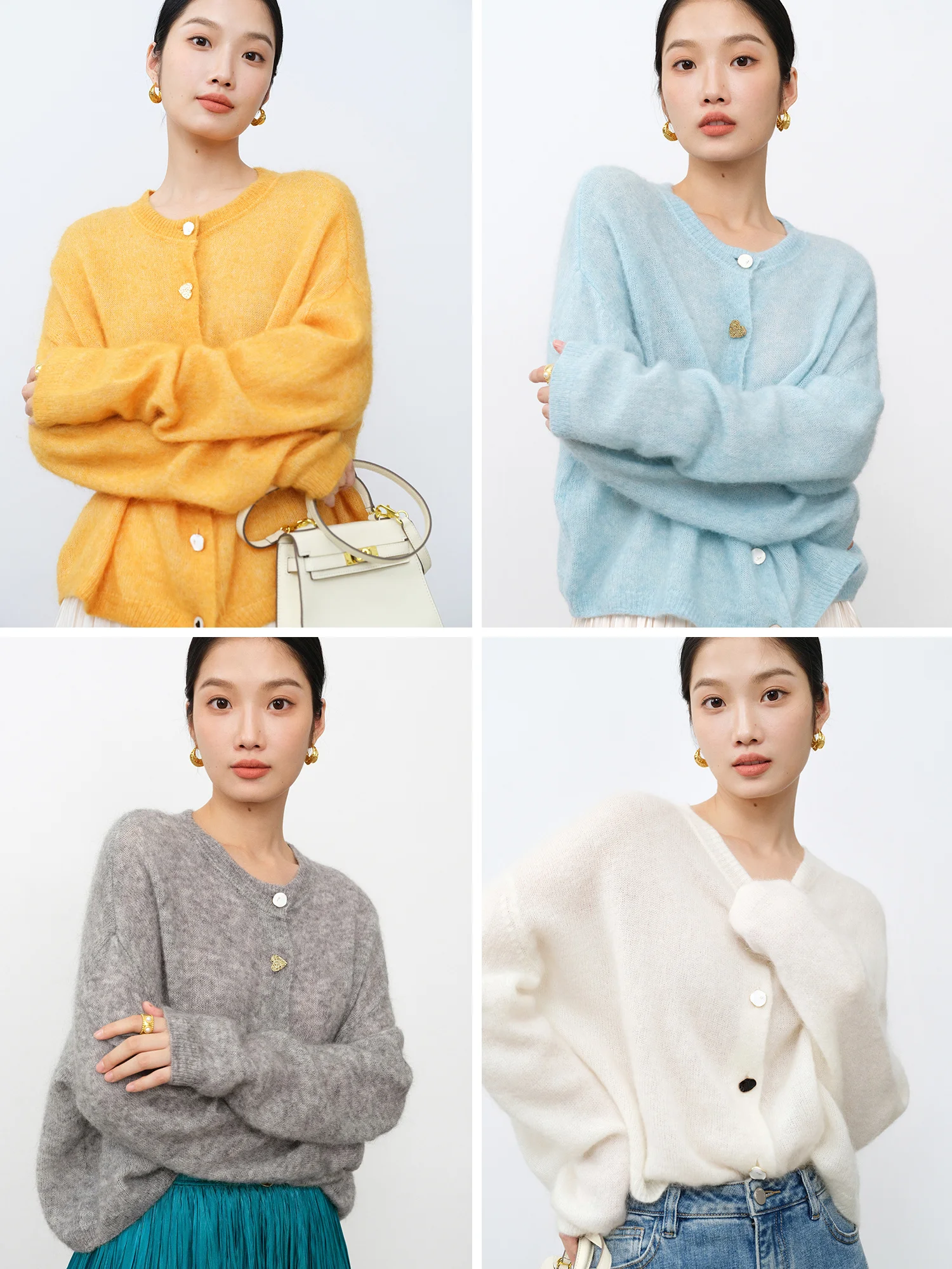 

Fashionable Super Junior Mohair Wool Knitted Cardigan Women's Spring New Lazy Sweater