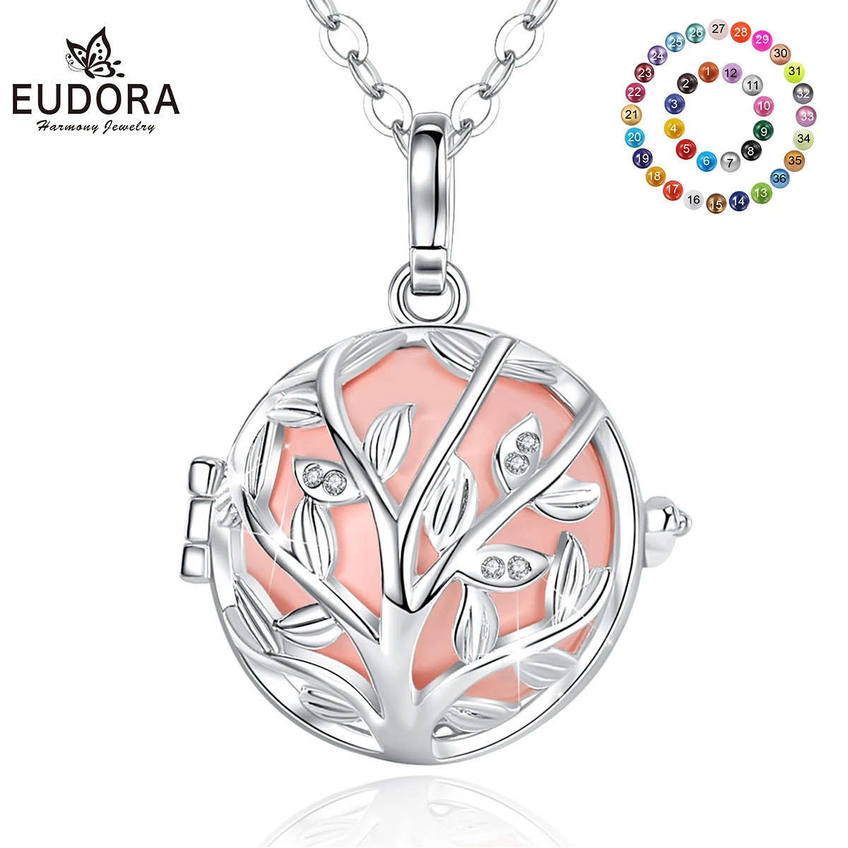 

Eudora 20mm fashion Crystal Tree Cage Harmony Ball Chime Bell Pendant Angel Caller Bola Necklace for Baby Pregnancy Jewelry K168