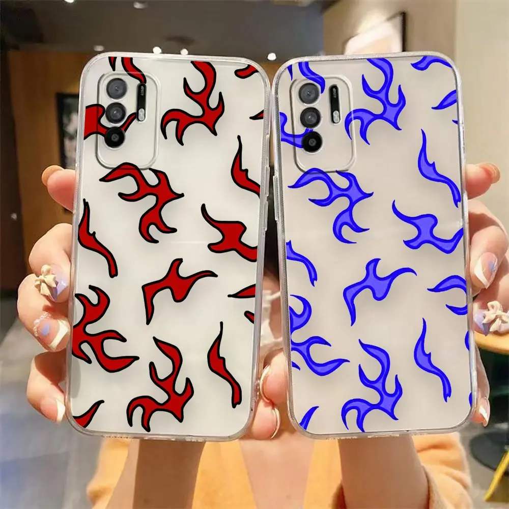 

Clear Phone Case For OPPO A97 A96 A95 A94 A93 A92S A74 A72 A57 A55 A54 A15 5G Case Funda Coque Capa Shell Blue Red Flame Fire