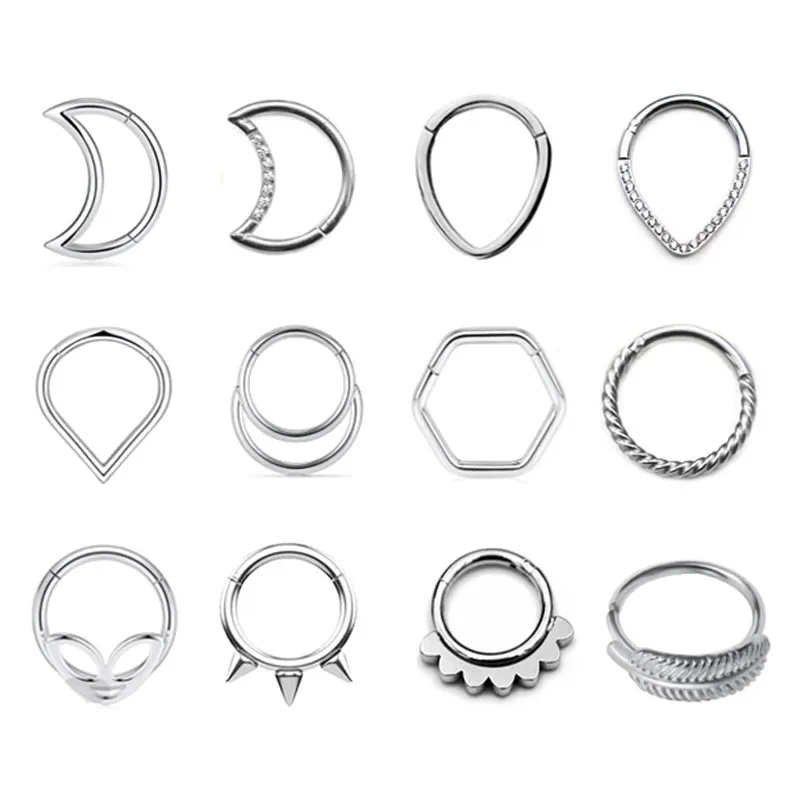 

Heart Moon Water Drop Nose Rings Daith Cartilaged Earrings Helix Hinged Conch Piercing Hoop Stud 316L Surgical Steel 16G