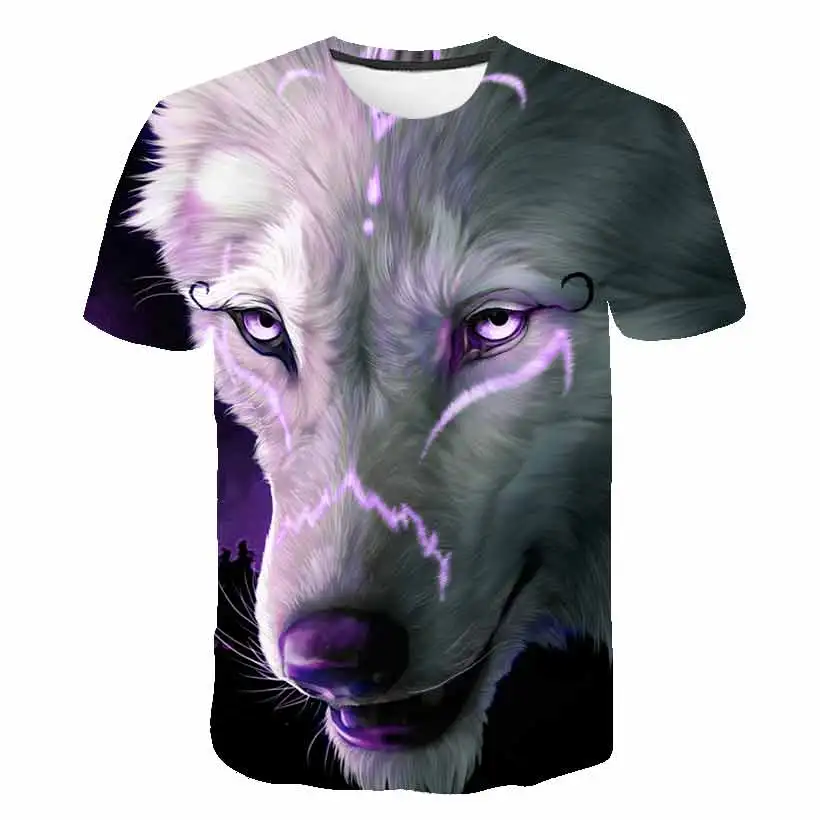 

Мужская футболка с круглым вырезом, свободная дышащая удобная повседневная футболка большого размера с принтом волка, лето 2023