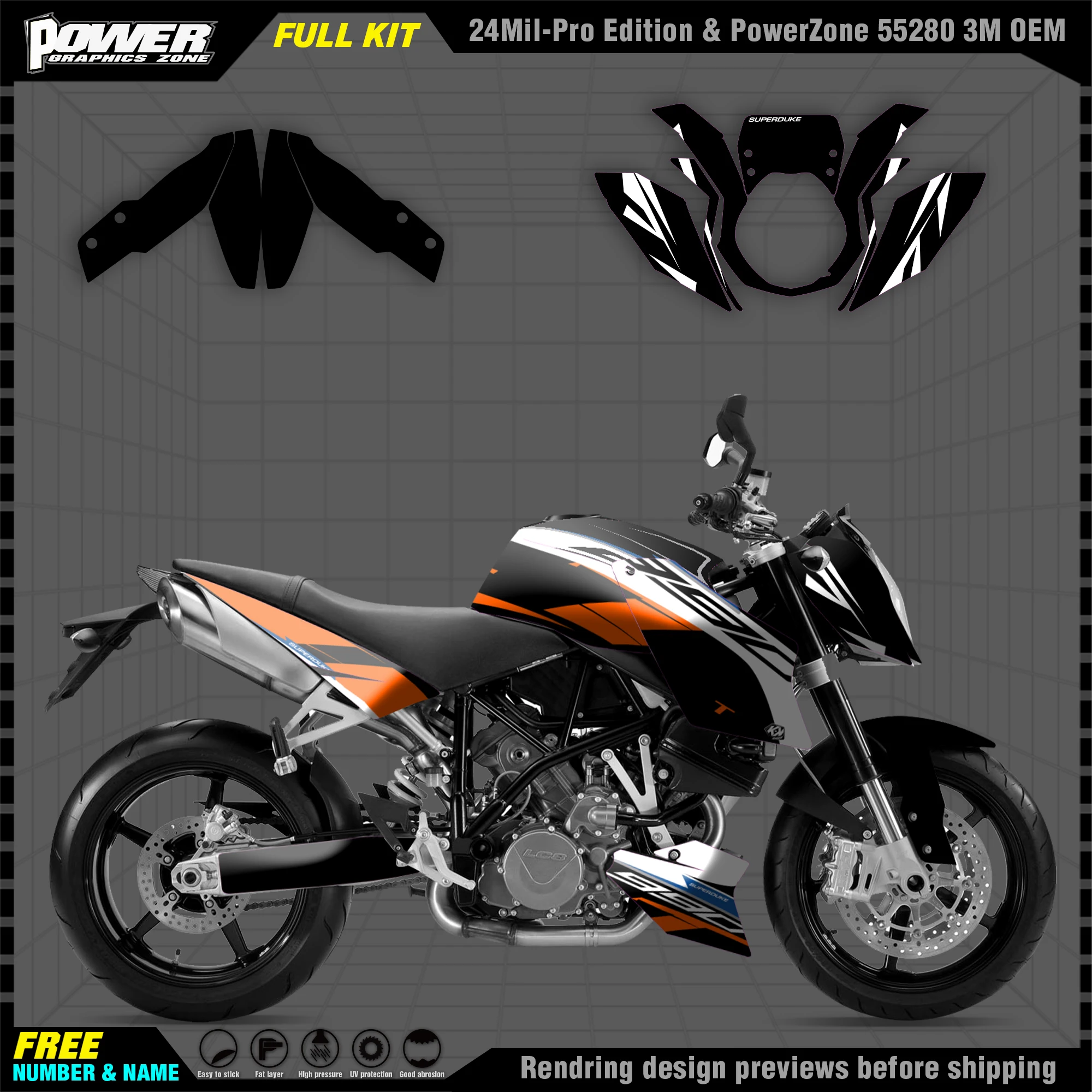 

PowerZone for Custom Team Graphics Backgrounds Decals Stickers Kit For KTM 05-16 DUKE 990 07-13 990R Motorcycle 005