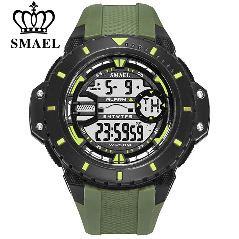 

Часы SMAEL мужские наручные цифровые, модные спортивные армейские в стиле милитари, со светодиодным дисплеем, для отдыха на открытом воздухе