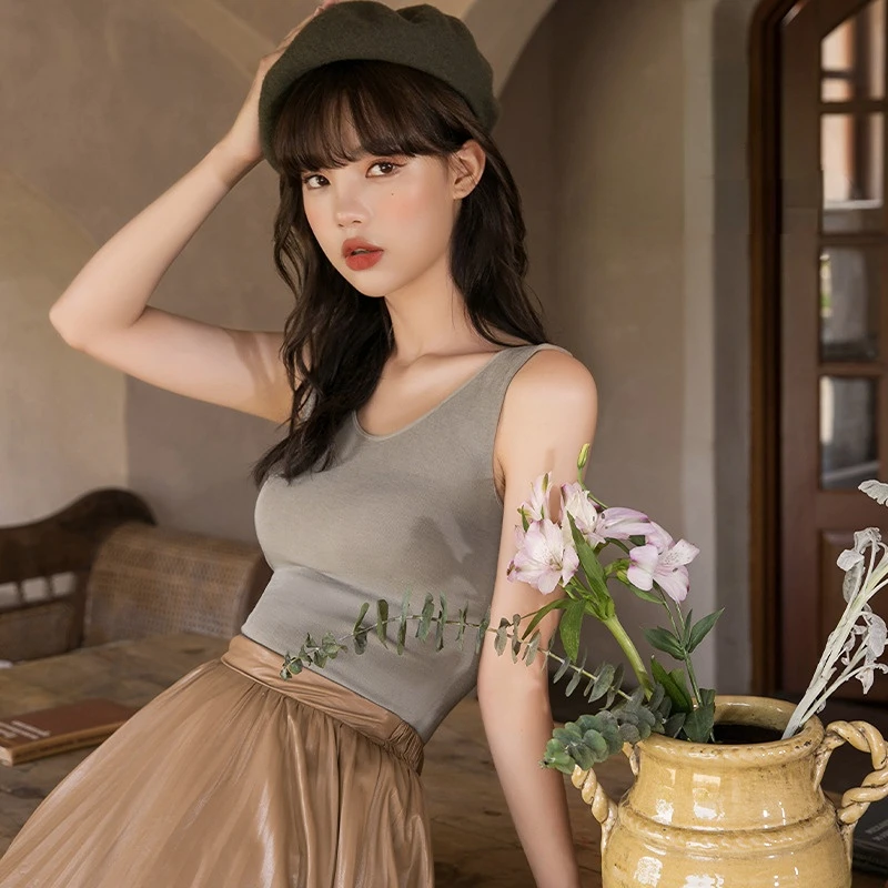 

2022 Fashion Autumn Winter The New Thin Super Stretch Simple Beauty Elegant Hot Bottom with A Women Vest Inside Tops Women Pink