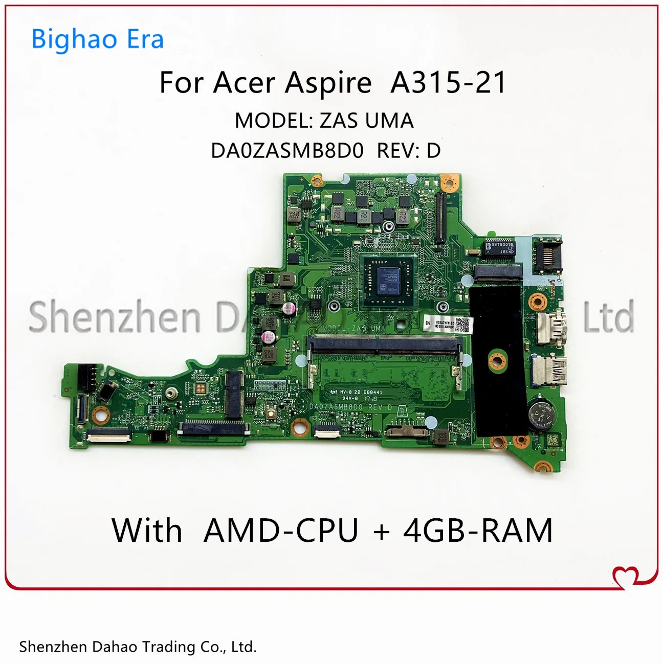 

For Acer Aspire 3 A315-21 Laptop Motherboard With AMD CPU 4GB-RAM NBGNV11006 NB.GNV11.006 DA0ZASMB8D0 Mainboard 100% Fully Test