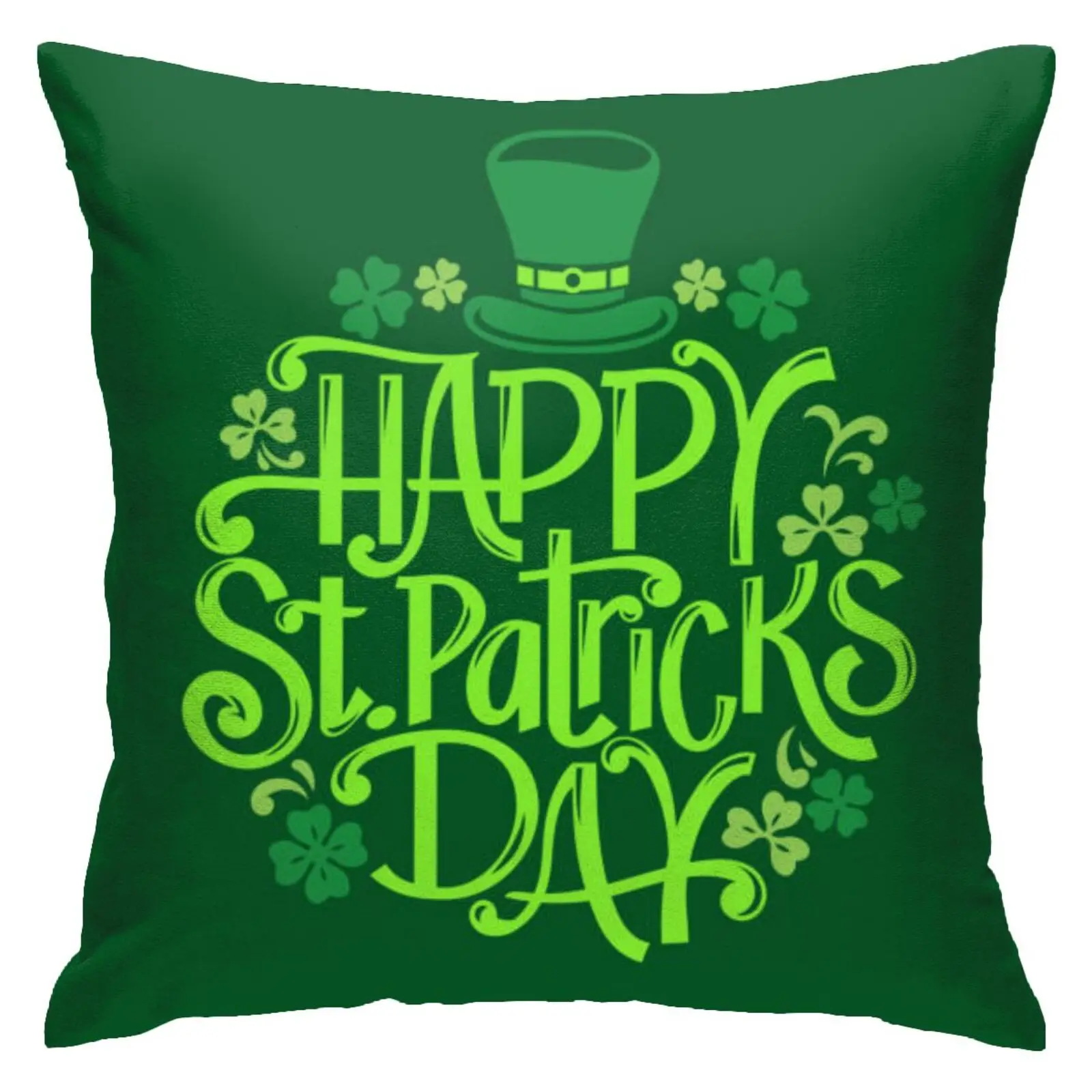 

2022 New Happy St. Patrick's Day Green Ring Hat Plush Pillowcase Hidden Zipper Bed Sofa Living Room Car Office 18x18 Inc