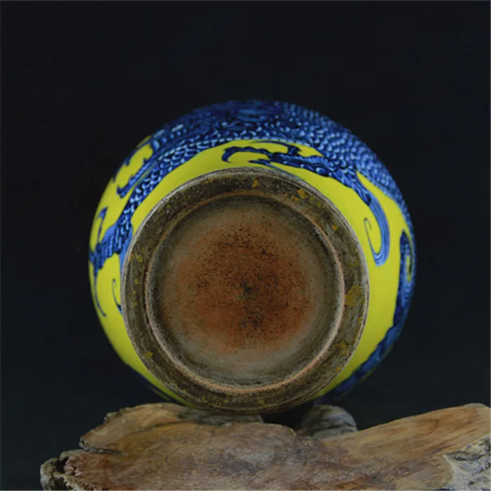 Антикварная керамическая ваза Xuande ручной работы три дракона Коготь желтая и