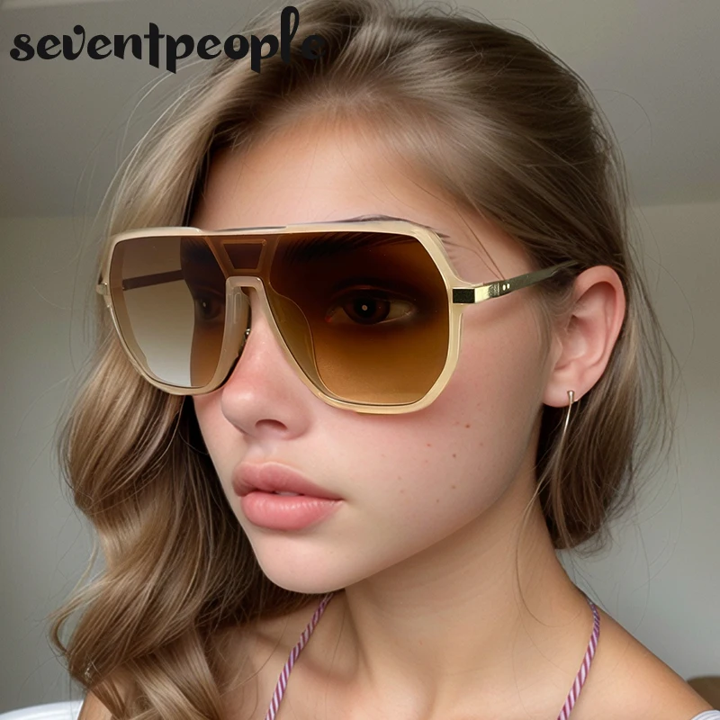 Квадратные цельные солнцезащитные очки для мужчин 2024 большие в металлической