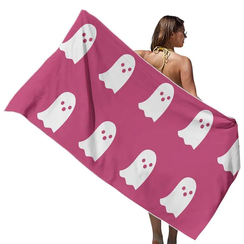 

Полотенца для рук с розовыми призраками 59x29 дюймов, банные полотенца для Хэллоуина с двойной строчкой, милое пляжное полотенце, супервпитывающее, прочное, мягкое, розовое