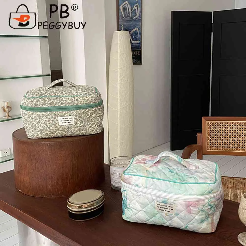 

Стеганый органайзер для косметики, хлопковый дорожный портативный косметичка с цветочным принтом, многофункциональный Дамский кошелек дл...