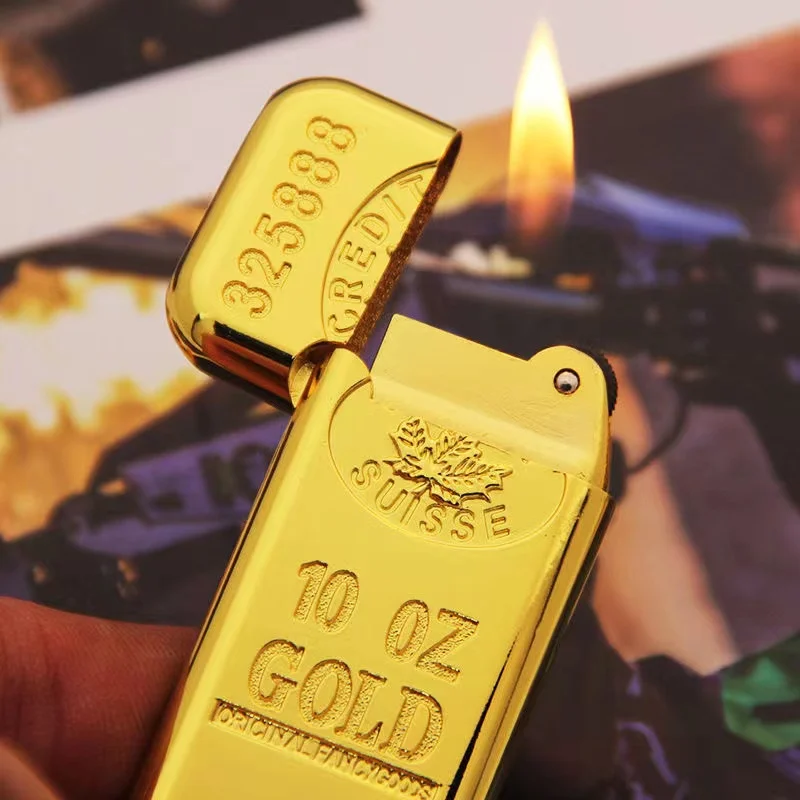 

Metal Gold Bar Mini Butane Gas Lighter Creative Funny Jet Flashlight Grinding Wheel Lighter Mens Gift Box