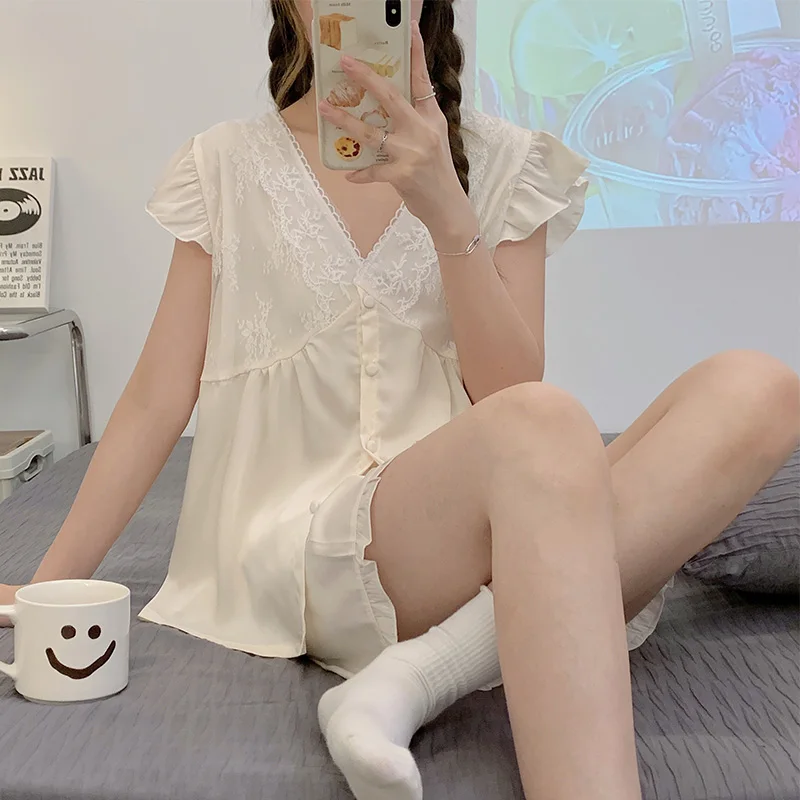 FUNISHI Women's Pajamas Summer пижама женская Silk Sexy Sleepwear Loose Version Plus Size Pajama Set Nightgown