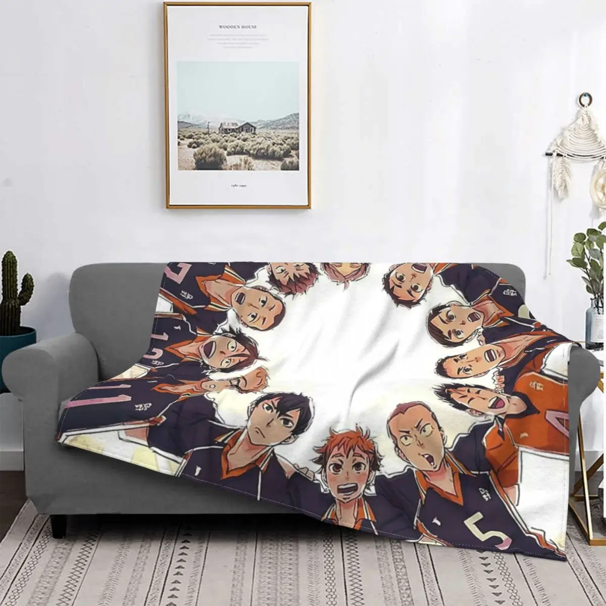 

Haikyuu-Manta a cuadros de verano para cama, colcha de equipo completo, manta a cuadros de muselina de Anime, colchas y colchas