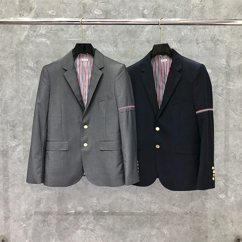 

TB THOM Male Autunm Winter Man Jacket Fashion Brand Blazer Classic RWB Selvedge Armband Coat Custom Wholesale Formal Suit