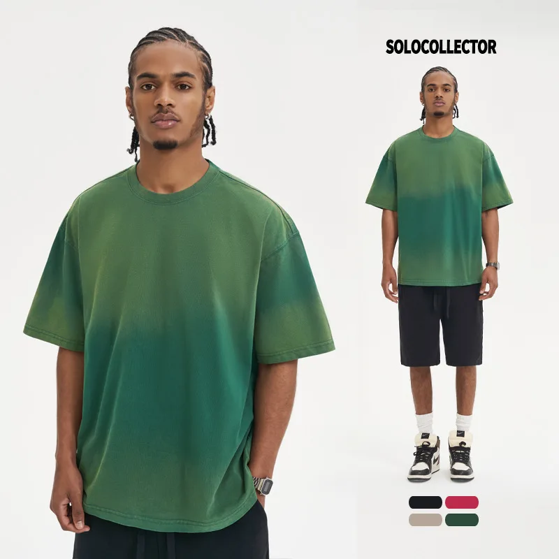 

American Retro Tie-dye Short Sleeved T-shirt Men Summer Design Sense Washed to Make Old Trendy Couple Half Sleeved Tops T Shirt