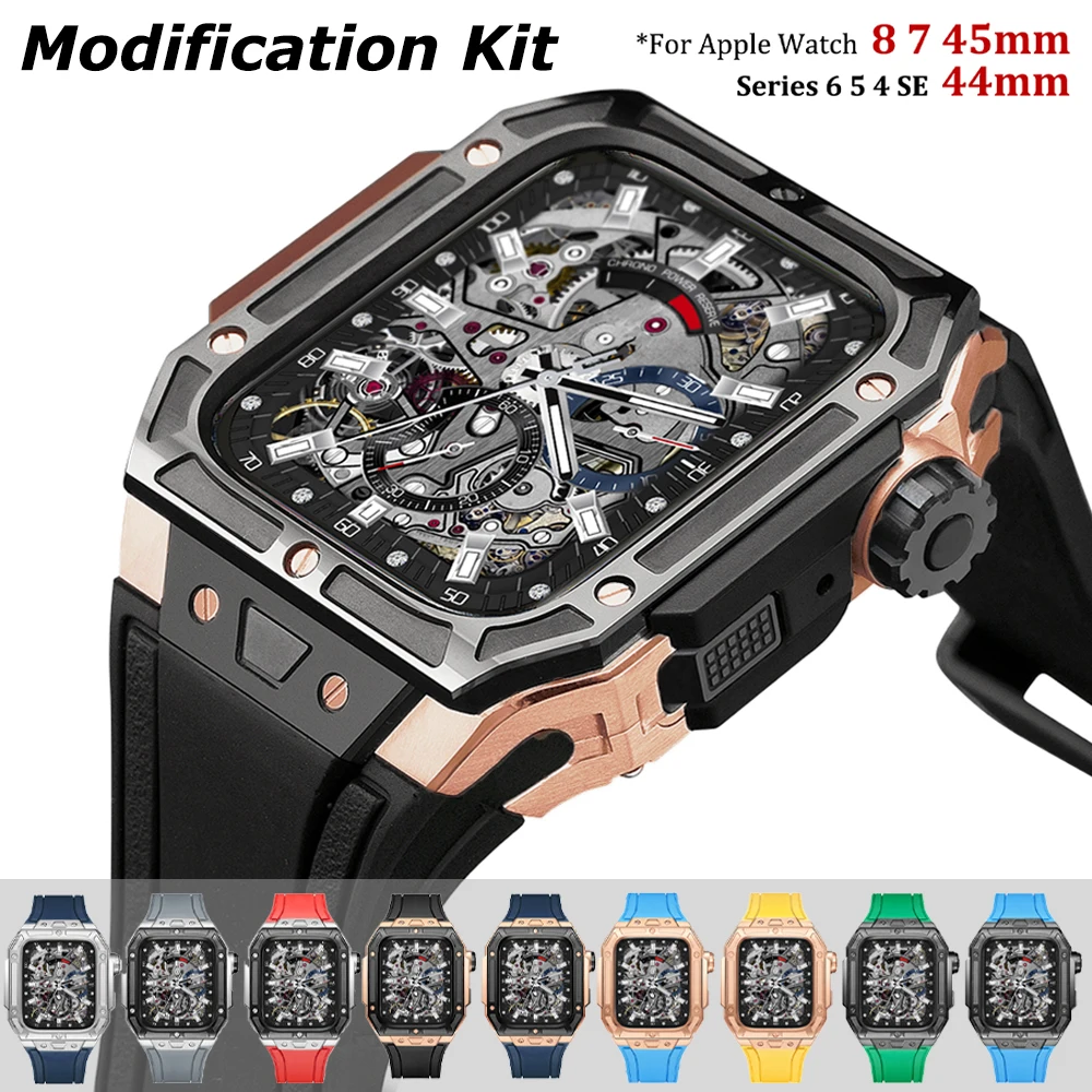 

Ремешок модификации для Apple Watch Series 8 5 4 3 6 7 Se, спортивный чехол 44 мм с флюорубером для iWatch 8 7 45 мм, рамка