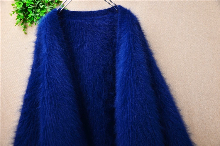 Женская осенне-зимняя одежда синяя волосатая норковая кашемировая вязаная