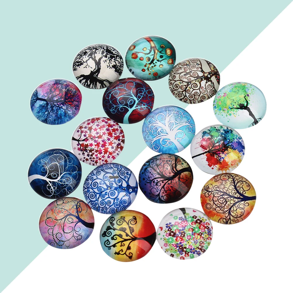 

12Pcs Glass Life of Tree Snaps Flatback Cabochons DIY Jewelry Accessories for Ring Making Jewelry (25Mm Random Pattern)