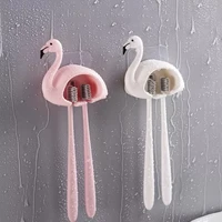 2022 toothbrush holder sucker flamingo shaped bathroom accessories 2 position 1pcs cute wall mount toothbrush rack organizer