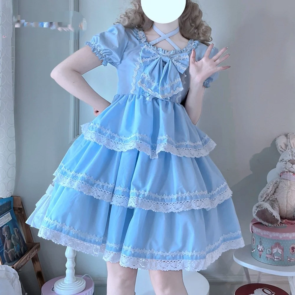 

Women Dresses Sweet Soft Girls Bow Cute Dress Vestidos Sweet Lolita OP Dress